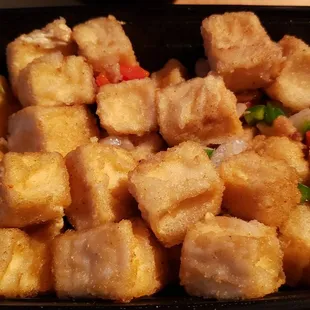 Salt &amp; pepper tofu ($15). Got soggy and uninteresting. Not great.