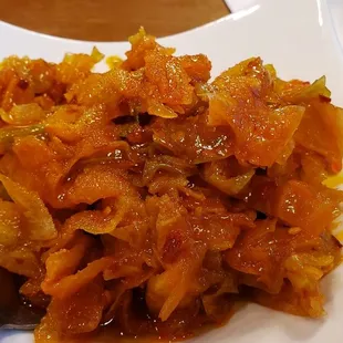 House spicy cabbage ($7). Vegan by default. New recipe is disgustingly sweet. Avoid this dish.