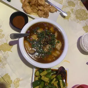 Boiled Beef Tripe In Spicy Szechuan Sauce.. but fish not beef. Crispy Shrimp with Lemon Sauce. House Special Cucumber