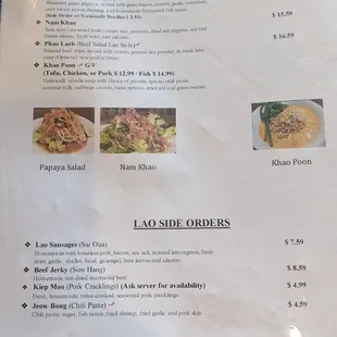 Lao specials, menu updated as of 6.10.2023