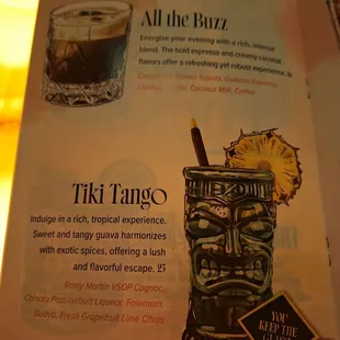 Menu, you keep the cup for Tiki drink