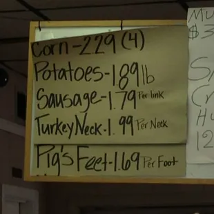 a menu for the restaurant