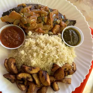 Attieke and baked tilapia