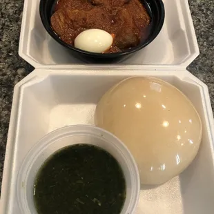 Tuo Zaafi to go! (Pounded cassava, jute leaves, and goat meat stew)