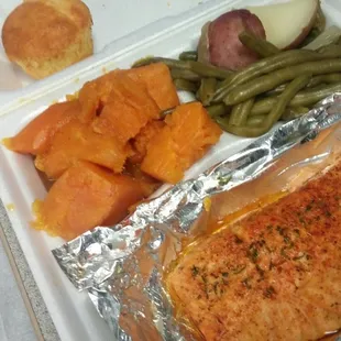 Salmon with the two sides.