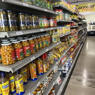 shelves of canned food