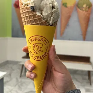 Banana caramel chocolate chip on house made waffle cone amazing!