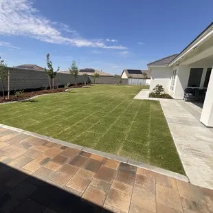 a backyard with a lawn