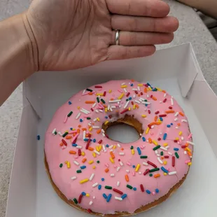 The Big Pink. $10.99. Giant donut with sweet, creamy frosting, and sprinkles. Lard Lad Donuts at Universal Studios Florida.