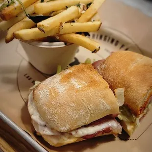 Hot Italian sandwhich with fries