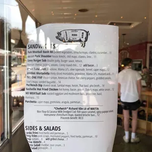 5/22/21 menu posted on the door