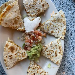 a plate of quesadillas and guacamole