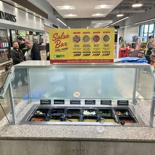 a counter with a display case
