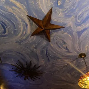 a star on the ceiling of a restaurant