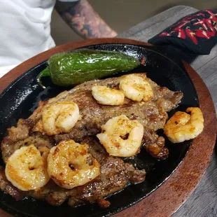 Carne asada and shrimp