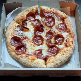 Small pepperoni pizza.