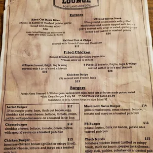Menu as of January 2023