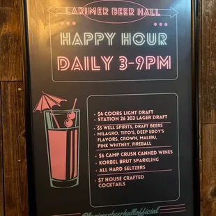 happy hour daily 3 - 9pm