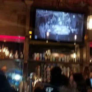 a television in a bar