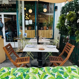 Outdoor seating area and entrance