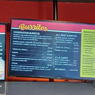 menu and prices