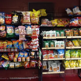 a variety of snacks and drinks