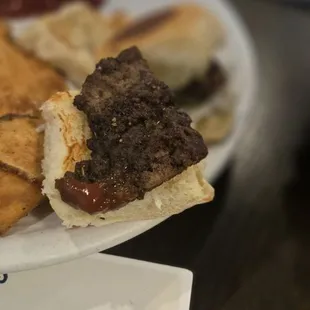 Tiny piece of overcooked meat on slider