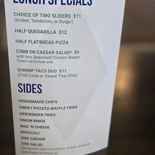 Lunch menu