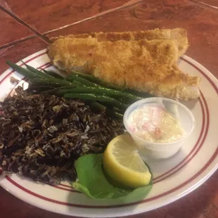 Walleye dinner with wild rice and green beans! And homemade tartar sauce!