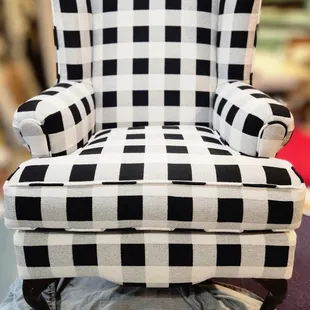 Buffalo check on a wingback. Classically beautiful.
