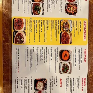 the menu for the restaurant