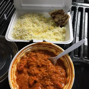 Chicken Marsala with rice and naan bread