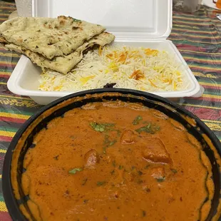 Chicken Tikka Masala with Rice and Garlic Naan