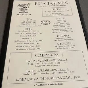 Breakfast menu