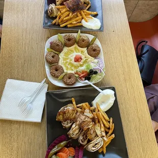 Chicken shaworma Falafel and hummus