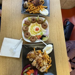 two plates of food on a table