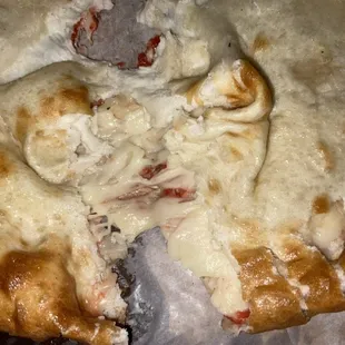 Inside calzone, plain cheese
