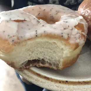 Glazed lemon poppyseed donut