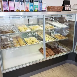 Assorted baked goods and tea selection.