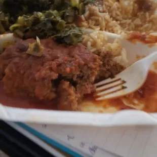 Meatloaf, rice &amp; collard greens