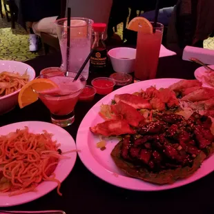 Bbq pork chow mein &amp; Asian platter