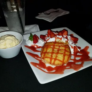 Strawberry shortcake side of vanilla ice cream