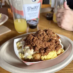 Loaded tater tots with chorizo