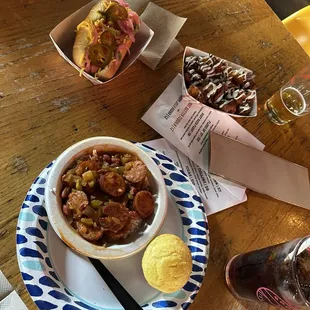 Red beans and rice, and the caliente dog