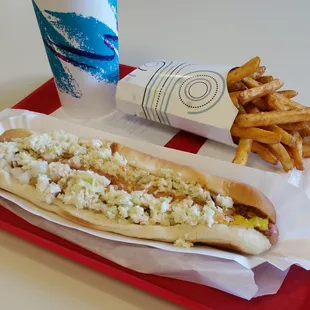 Foot long slaw dog, cajun fries, and a chocolate malt. The malt was the star of the show.