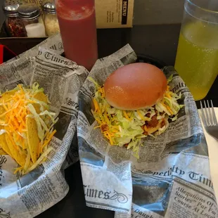 Messy taco burger