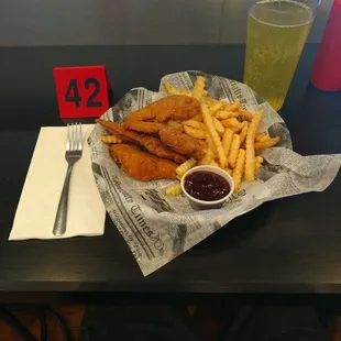 Chicken strip basket. The new number cards also helps them keep the orders straight when they get busy.