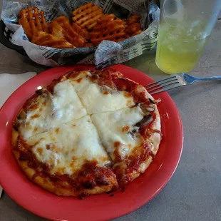 Noon special peporoni and waffle fries.