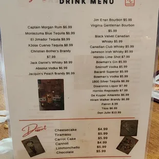 Drink menu