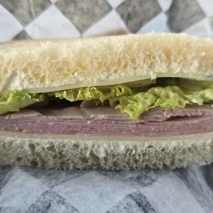 Build your own sandwich (ham, Swiss cheese, lettuce, and butter on sourdough bread)